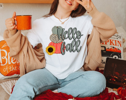 Hello Fall Stacked Pumpkins - Tee