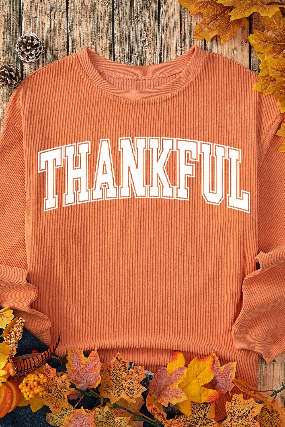 THANKFUL Round Neck Long Sleeve Sweatshirt