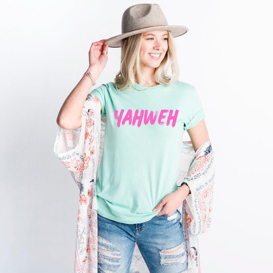 Yahweh- Pink font- Bella Heather Mint