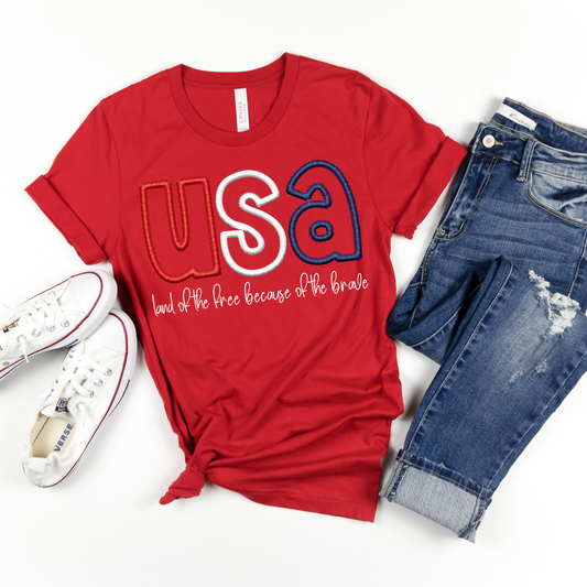 USA Faux Embroidery Tee